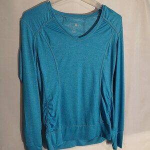 Tangerine Ladies Size Medium Teal Blue Long Sleeve Athletic Top w/ Ruching